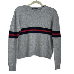 Brandy Melville Made in Italy Gray Wool Blend Sweater Red Navy Stripe One Size